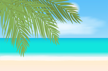 Fototapeta na wymiar Beach and tropical sea landscape. Vector illustration.