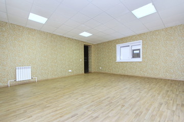 Interior empty office light room with green wallpaper unfurnished in building