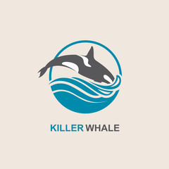 Obraz premium symbol of killer whale and sea wave