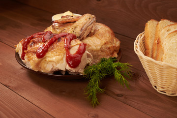 grilled meat with ketchup