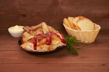 grilled meat with ketchup