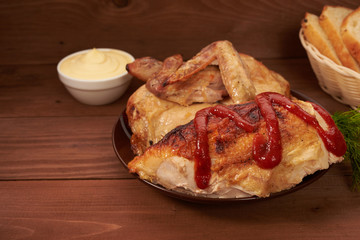 grilled meat with ketchup