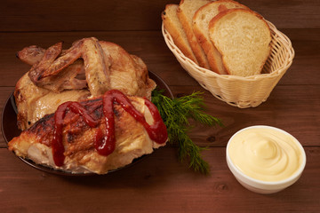 grilled meat with ketchup