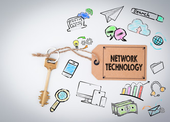 Network Technology Concept. Key and a note on a white background 
