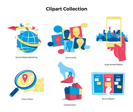 Clipart web, social, tecnologia, ricerca, costruzione, gestione, 