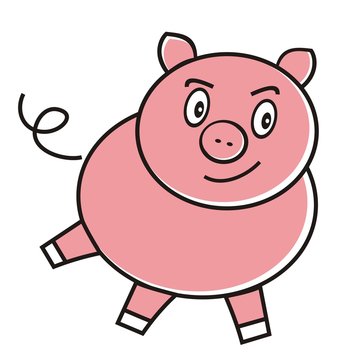 Enraged pink pig. Vector illustration.
