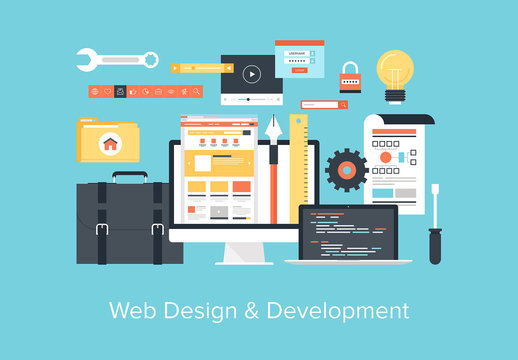 Flat Web Design and Development Illustration