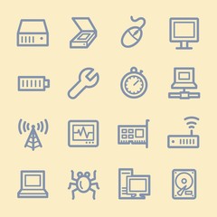 Computer components web icons set