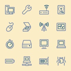 Computer components web icons set