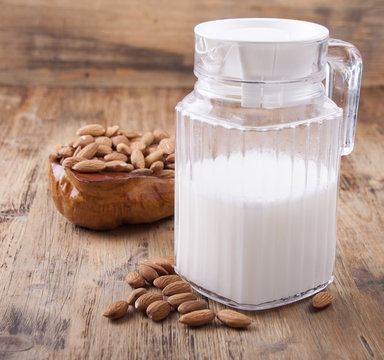 Almond milk in a glass jar