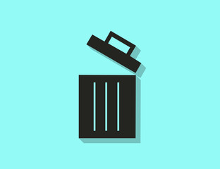 Vector black flat trash icon with long shadow