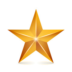 Achievement Vector Star. Yellow Sign. Golden Decoration Symbol. 3d Shine Icon Isolated On White Background.