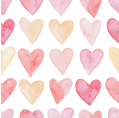 Happy Valentines Day watercolor hearts background vector illustration. Seamless pattern.