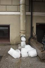 downpipe and pieces of ice