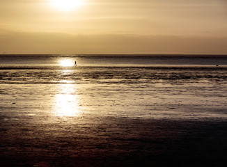 silhouette in distance on the beach