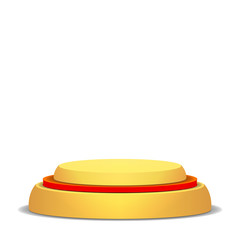 Empty Vector Podium. Isolated On White Background. Yellow 3D Stage. Realistic Platform. Round Pedestal Concept.