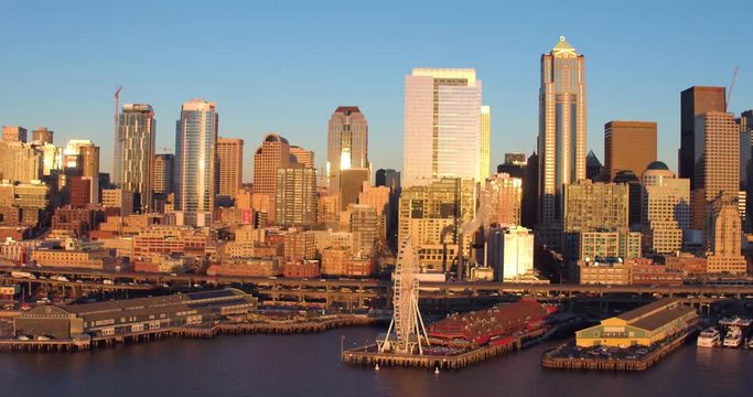 Seattle Skyline Sunset Aerial