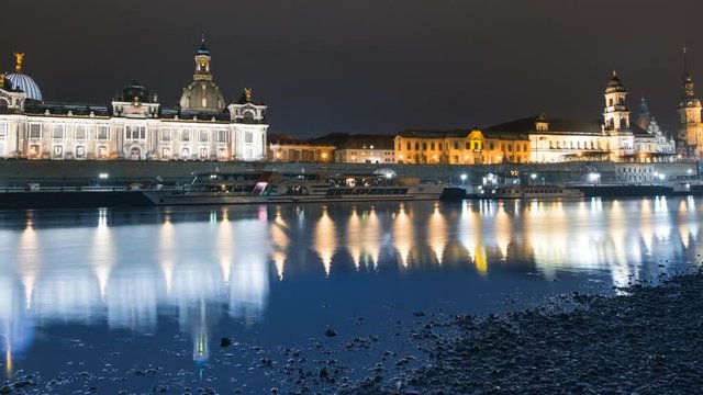 4k UHD pan over historic city of Dresden (Germany) at night time lapse. 11301
