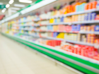 Defocused blur of supermarket shelves