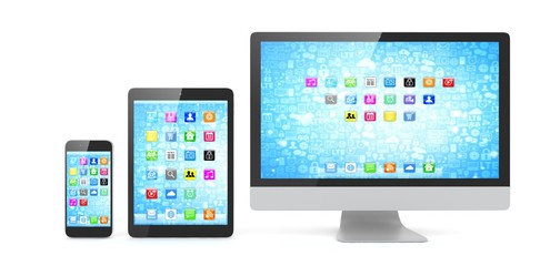 Responsive web design, laptop, smartphone, tablet, computer, display. 3d rendering. - 132254603
