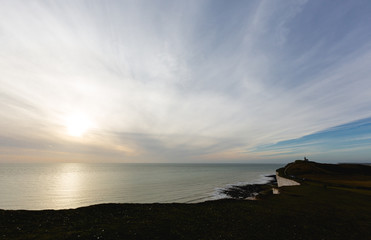 Belle Tout Lighthouse at Beachy Head Seven Sisters Cliffs in sun