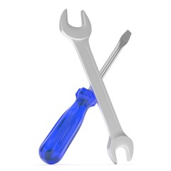 3D Illustration Wrench and screwdriver, service concept