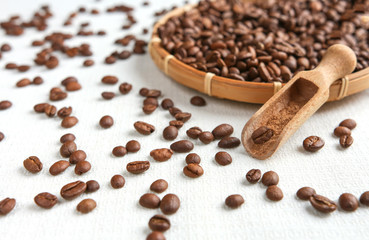 Coffee grains close-up in a rustic style