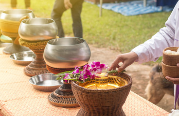 Buddhist Offerings in a monk's alms bowl