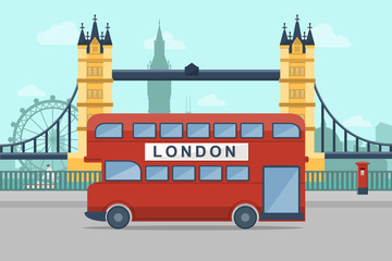 Fototapeta na wymiar Urban Landscape. Vector illustration of London with famous landmarks. Flat Design Style.