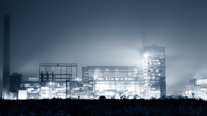 Petrochemical plant in night. Long exposure photography
