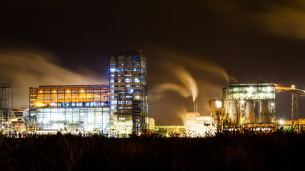 Petrochemical plant in night. Long exposure photography

