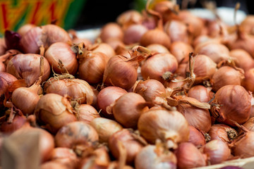 Fresh onions on farmers market