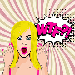 Angry young sexy blonde girl pop art