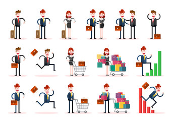 Set of Flat Businessman and Businesswoman White Background. Isolated Flat Vector Illustration. 