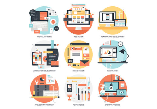 9 Flat Detailed Web Development Icons