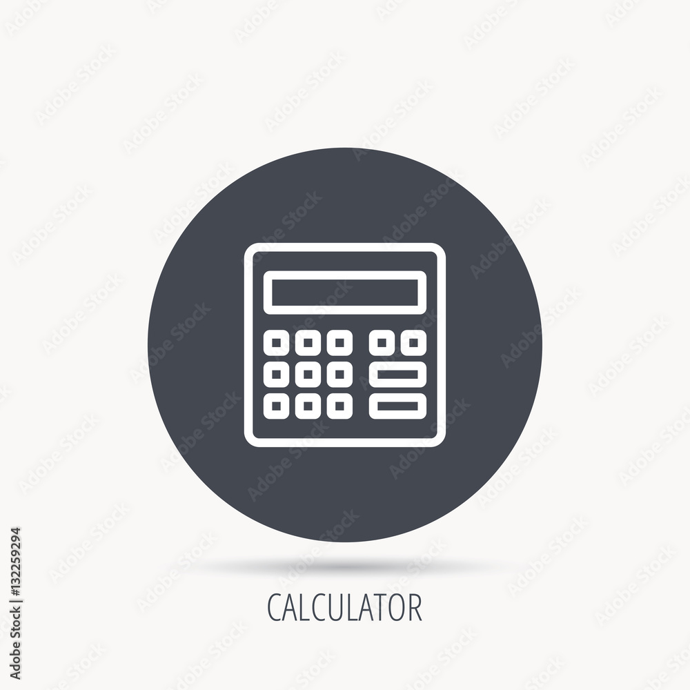 Poster calculator icon. accounting sign. balance calculation symbol. round web button with flat icon. vecto