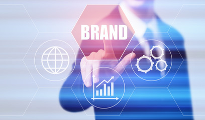 businessman pressing button on virtual screens