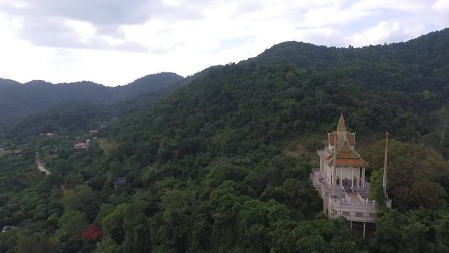 Kep Cambodia Wat Samathi Pagoda Aerial Drone Clip