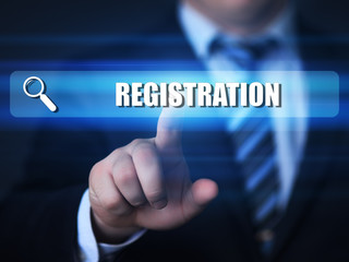 business, technology, internet concept. registration text in search bar