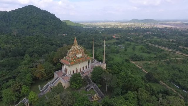 Kep Cambodia Wat Samathi Pagoda Aerial Drone Clip