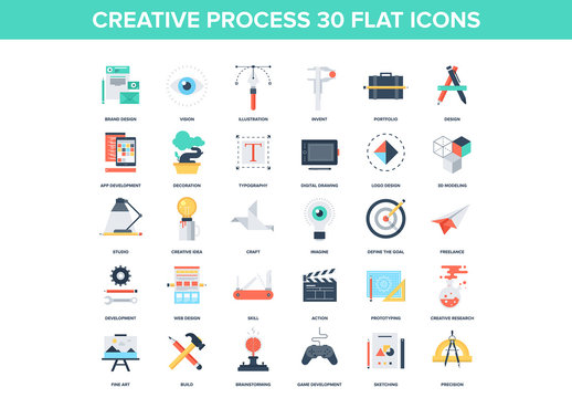 30 Colorful Creative Process Icons