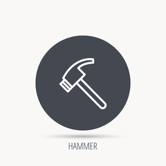 Hammer icon. Repair or fix tool sign. Round web button with flat icon. Vector