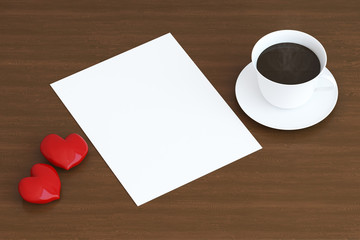 Mock up blank card for Valentines Day, 3D illustration
