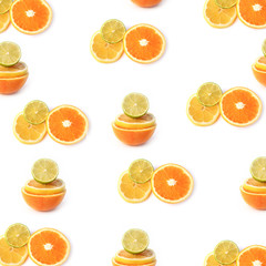 citrus lemon lime orange pattern isolated on a white background top view of a flat style