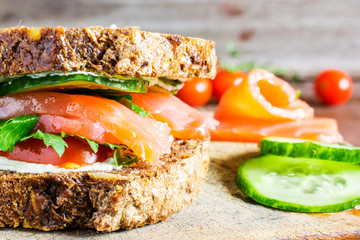 healthy breakfast. sandwich with salmon