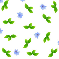 Fototapeta na wymiar spring leaves and flowers pattern isolated on white background top view of a flat style