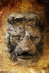 Fototapeta na wymiar antique textured picture of a lion head
