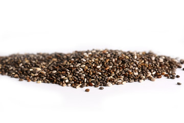 chia seeds isolated on white background selective focus
