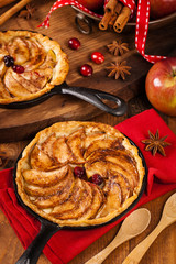 Skillet Apple Pie with Cinnamon. Selective focus.