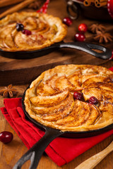 Skillet Apple Pie with Cinnamon. Selective focus.